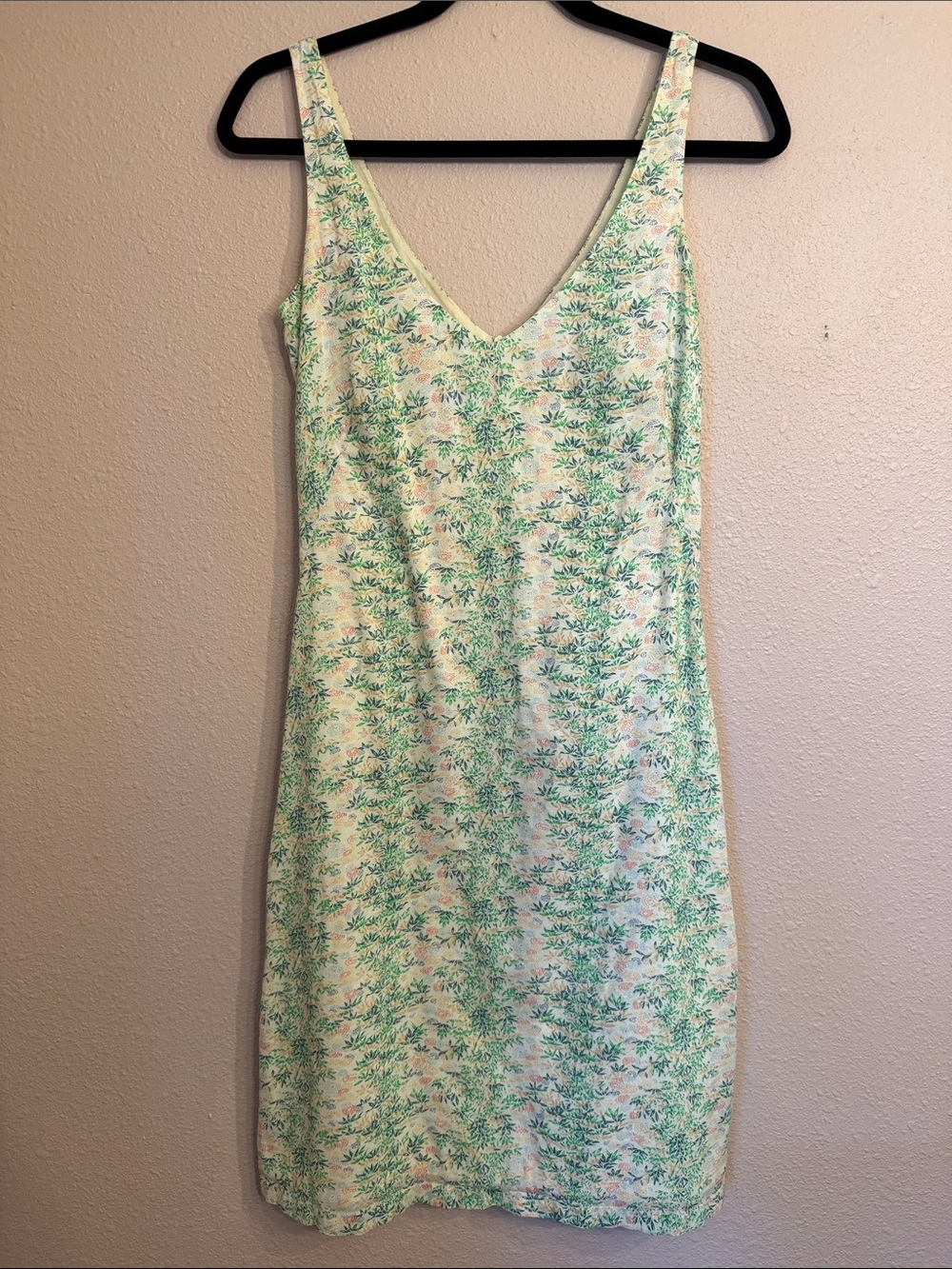 French Connection Green Floral Cotton V-Neck Sheath Mini Dress Size 2